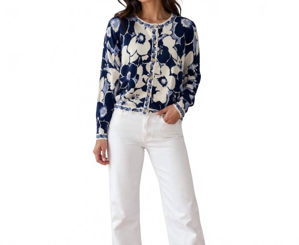 NEW TYLER BOE cindy cardigan in cerulean floral